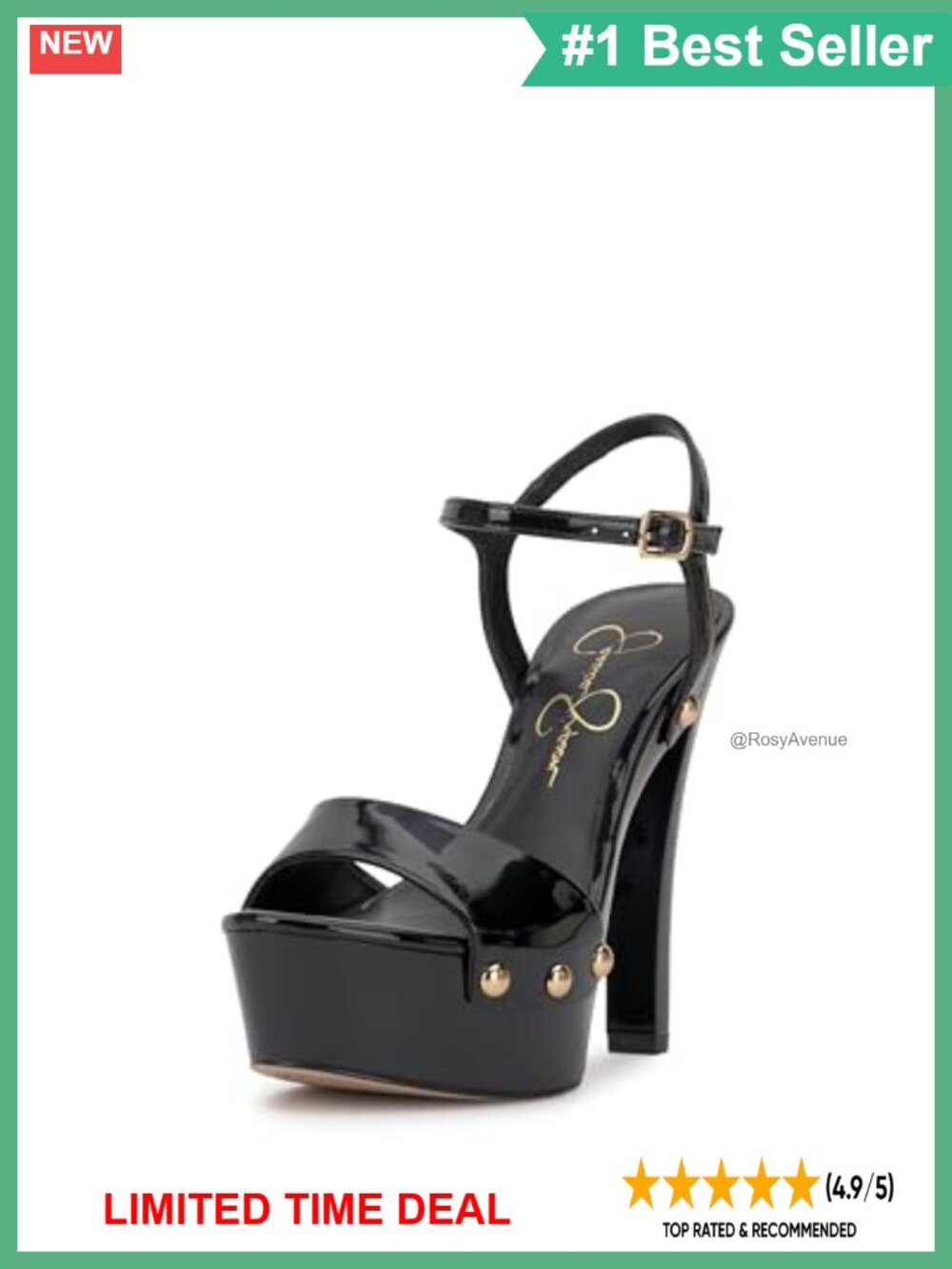 Womens Faux Leather Studded Platform Sandal Ankle Strap Cone Heel Formal
